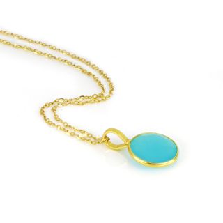 925 Sterling Silver necklace gold plated with round Aqua Chalcedony - 