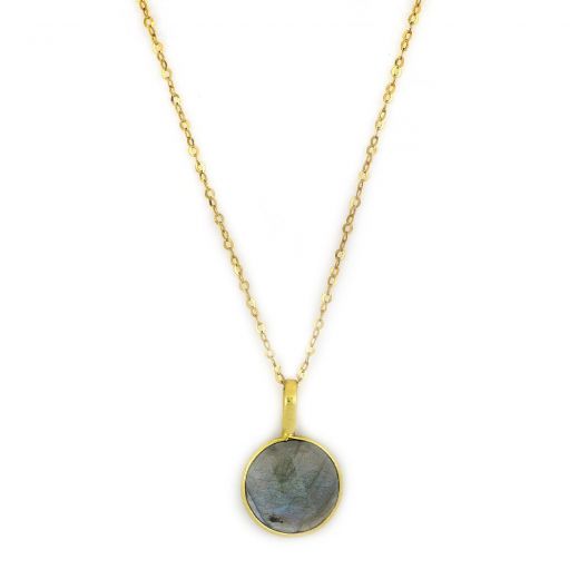 925 Sterling Silver necklace gold plated with round Labradorite