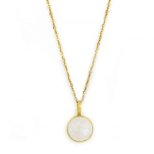 925 Sterling Silver necklace gold plated with round Rainbow Moonstone