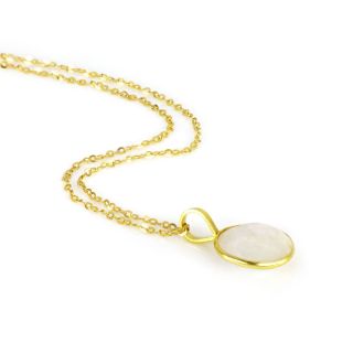 925 Sterling Silver necklace gold plated with round Rainbow Moonstone - 