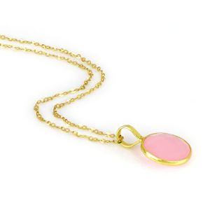 925 Sterling Silver necklace gold plated with round Rose Chalcedony - 