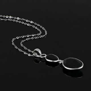 925 Sterling Silver necklace rhodium plated with Black Onyx and Black Rutile - 