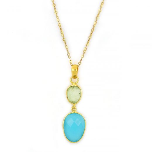 925 Sterling Silver necklace gold plated with Prehnite and Aqua Chalcedony