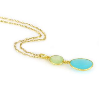 925 Sterling Silver necklace gold plated with Prehnite and Aqua Chalcedony - 