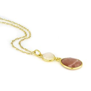 925 Sterling Silver necklace gold plated with Rainbow Moonstone and peach Rainbow Moonstone - 