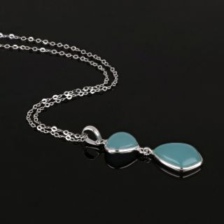 925 Sterling Silver necklace rhodium plated with Aqua Chalcedony - 