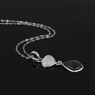 925 Sterling Silver necklace rhodium plated with Rainbow Moonstone and Labradorite - 
