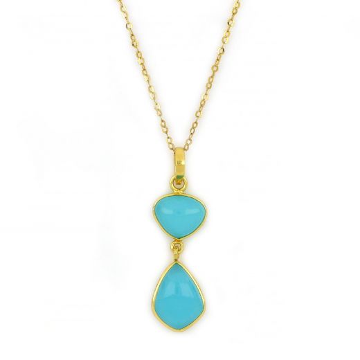 925 Sterling Silver necklace gold plated with two Aqua Chalcedony stones