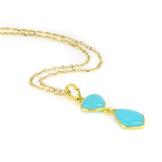 925 Sterling Silver necklace gold plated with two Aqua Chalcedony stones - 