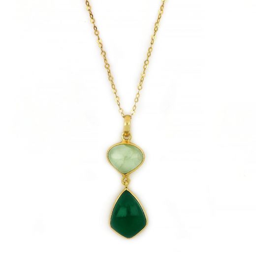 925 Sterling Silver necklace gold plated with Prehnite and Green Onyx