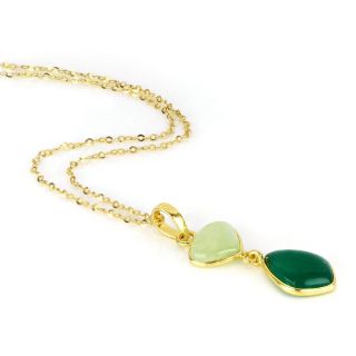925 Sterling Silver necklace gold plated with Prehnite and Green Onyx - 