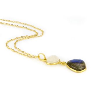 925 Sterling Silver necklace gold plated with Rainbow Moonstone and Labradorite - 