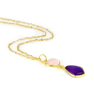 925 Sterling Silver necklace gold plated with rose chalcedony and Amethyst - 