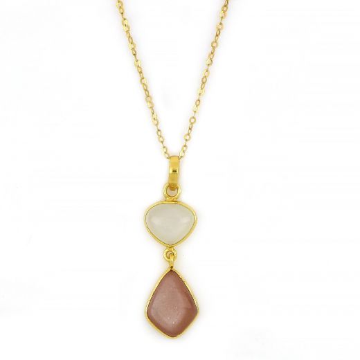 925 Sterling Silver necklace gold plated with Rainbow Moonstone and peach Rainbow Moonstone