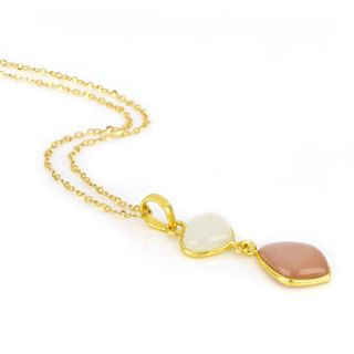 925 Sterling Silver necklace gold plated with Rainbow Moonstone and peach Rainbow Moonstone - 