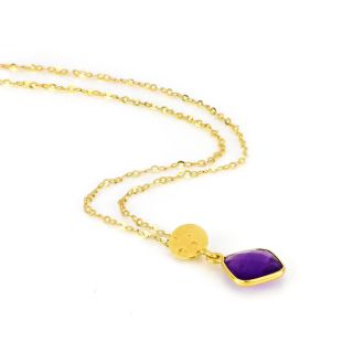 925 Sterling Silver necklace gold plated with Amethyst in a shape of a diamond - 