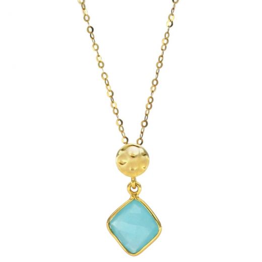 925 Sterling Silver necklace gold plated with Aqua Chalcedony in a shape of a diamond