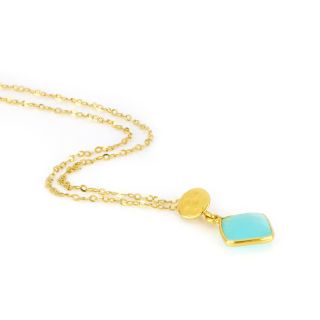 925 Sterling Silver necklace gold plated with Aqua Chalcedony in a shape of a diamond - 
