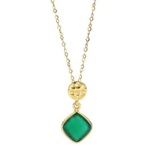 925 Sterling Silver necklace gold plated with Green Onyx in a shape of a diamond