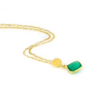 925 Sterling Silver necklace gold plated with Green Onyx in a shape of a diamond - 
