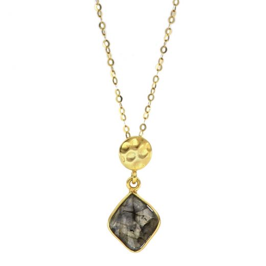 925 Sterling Silver necklace gold plated with Labradorite in a shape of a diamond