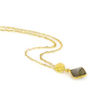 925 Sterling Silver necklace gold plated with Labradorite in a shape of a diamond - 