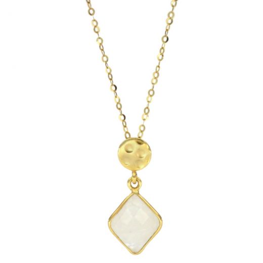925 Sterling Silver necklace gold plated with Rainbow Moonstone in a shape of a diamond