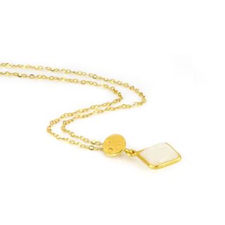 925 Sterling Silver necklace gold plated with Rainbow Moonstone in a shape of a diamond - 