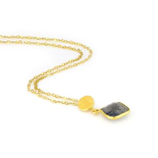 925 Sterling Silver necklace gold plated with Black Rutile in a shape of a diamond - 