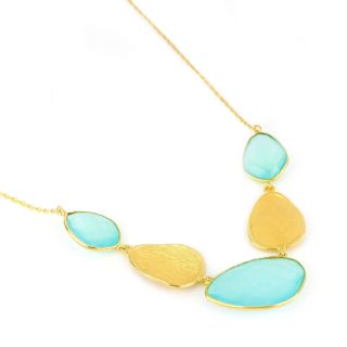 925 Sterling Silver necklace gold plated with three stones of Aqua Chalcedony - 