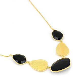925 Sterling Silver necklace gold plated with three stones of Black Onyx - 