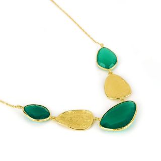 925 Sterling Silver necklace gold plated with three stones of Green Onyx - 