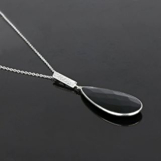 925 Sterling Silver necklace rhodium plated with Black Onyx in the form of a drop - 