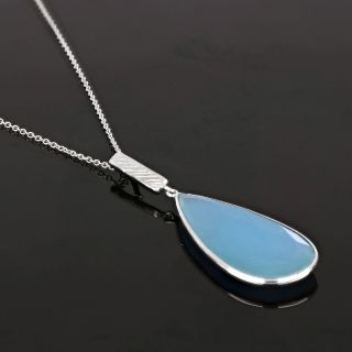 925 Sterling Silver necklace rhodium plated with Blue Chalcedony - 