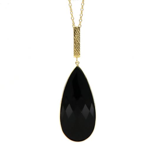 925 Sterling Silver necklace gold plated with Black Onyx in the form of a drop