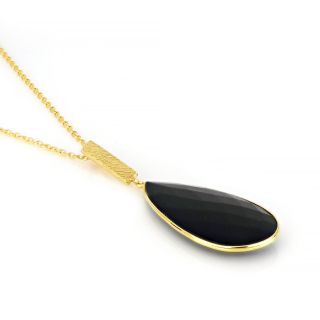 925 Sterling Silver necklace gold plated with Black Onyx in the form of a drop - 