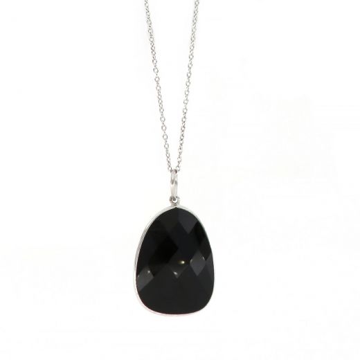 925 Sterling Silver necklace rhodium plated with Black Onyx