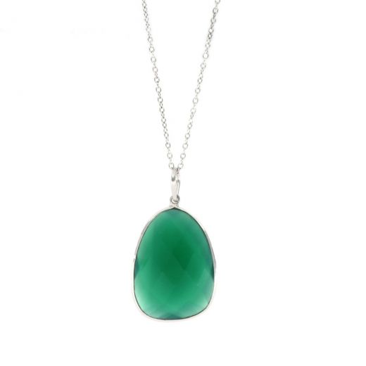 925 Sterling Silver necklace rhodium plated with Green Onyx