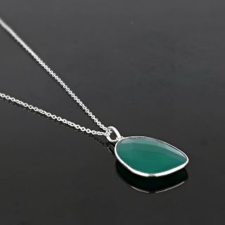 925 Sterling Silver necklace rhodium plated with Green Onyx - 