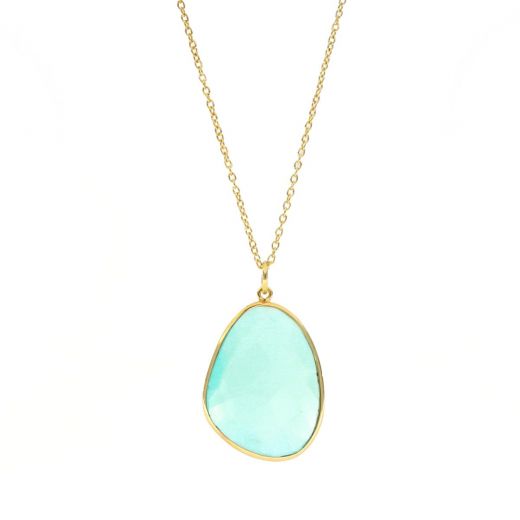 925 Sterling Silver necklace gold plated with Aqua Chalcedony