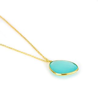 925 Sterling Silver necklace gold plated with Aqua Chalcedony - 