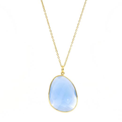 925 Sterling Silver necklace gold plated with Blue Chalcedony