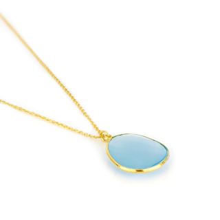 925 Sterling Silver necklace gold plated with Blue Chalcedony - 