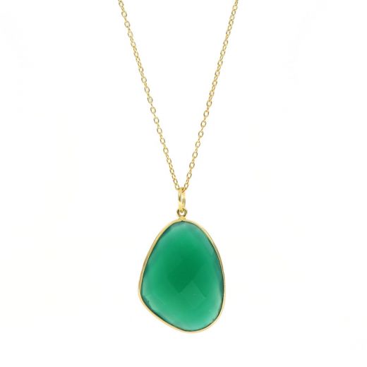 925 Sterling Silver necklace gold plated with Green Onyx