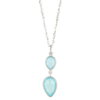 925 Sterling Silver necklace rhodium plated with two stones of Aqua Chalcedony in the form of a drop 925 Sterling Silver necklace rhodium plated with two stones of Aqua Chalcedony in the form of a drop