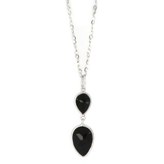 925 Sterling Silver necklace rhodium plated with two stones of Black Onyx in the form of a drop 925 Sterling Silver necklace rhodium plated with two stones of Black Onyx in the form of a drop