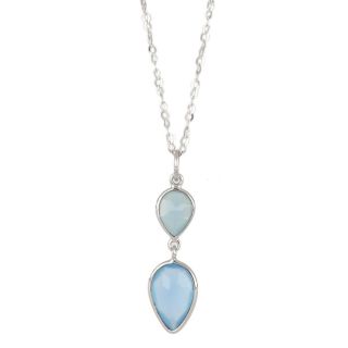 925 Sterling Silver necklace rhodium plated with two stones of Blue Chalcedony  in the form of a drop 925 Sterling Silver necklace rhodium plated with two stones of Blue Chalcedony  in the form of a drop