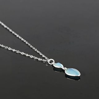 925 Sterling Silver necklace rhodium plated with two stones of Blue Chalcedony  in the form of a drop - 