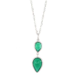 925 Sterling Silver necklace rhodium plated with two stones of Green Onyx in the form of a drop 925 Sterling Silver necklace rhodium plated with two stones of Green Onyx in the form of a drop
