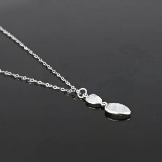 925 Sterling Silver necklace rhodium plated with two stones of Rainbow Moonstone in the form of a drop - 
